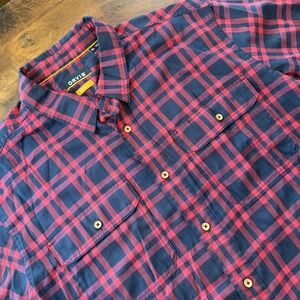 Orvis Shirt Mens XL Red Navy‎ Plaid Active Fit Button Front Wool Blend Twill
